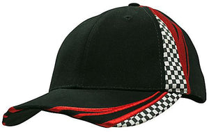 6 Panel Checks & Embroidery Cap - Custom Embroidered - HP_4083 - Black with Red