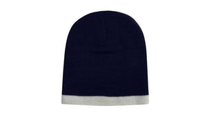 Acrylic 2 Tone Rolled Down Beanie - Custom Embroidered - HP_4188 - Navy with White