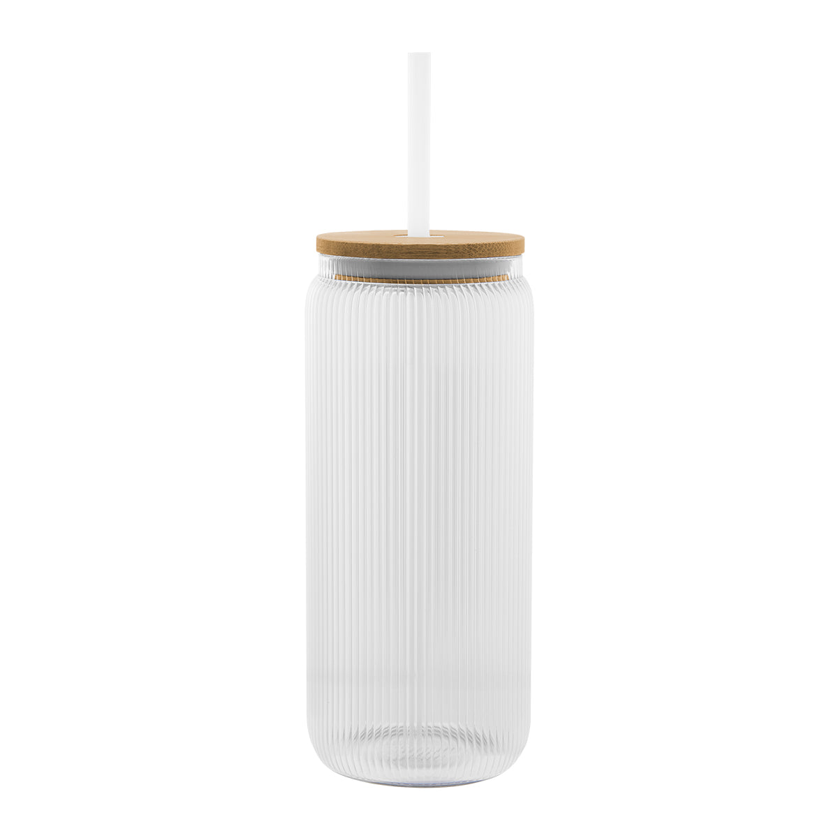 20 Oz. Ribbed Glass Can with Bamboo Lid