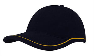 Black/Gold 6 Panel BHC Cap with Piping On Crown-Peak