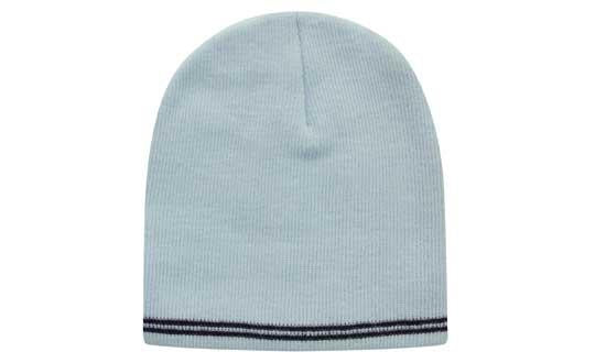 Skull Acrylic Beanie with - Stripes - Custom Embroidered - HP_4259 - Powder Blue with Navy