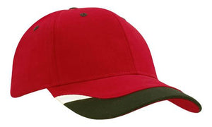 6 Panel BHC Cap with Peak Indent & Print - Custom Embroidered - HP_4125 - Red with Black and White