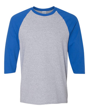 Gildan Adult Heavy Cotton™ Three-Quarter Raglan Sleeve T-Shirt - Sport Grey/ Royal