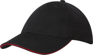 Mediumweight Sandwich Trim Cap - Custom Embroidered - Black With Red