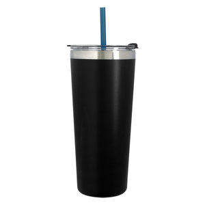 24 Oz. Colma Basics Tumbler - Black/Blue Straw