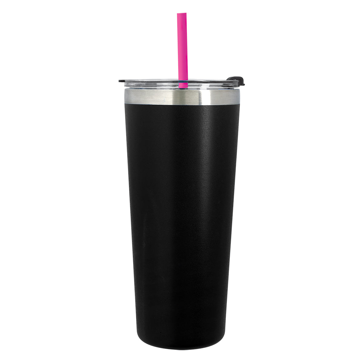 24 Oz. Colma Basics Tumbler - Black/Fuchsia Straw
