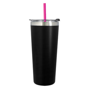 24 Oz. Colma Basics Tumbler - Black/Fuchsia Straw