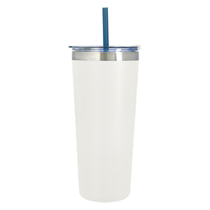 24 Oz. Colma Basics Tumbler - White/Blue Straw