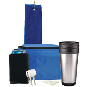 Deluxe Golf Gift Set - Royal Towel, Royal Bag, Black Can Cooler