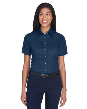 Harriton Ladies' Easy Blend™ Short-Sleeve Twill Shirt with Stain-Release