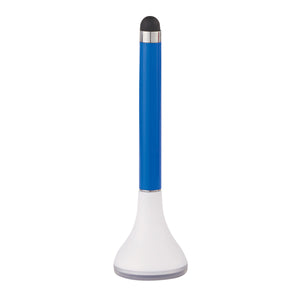 Stylus Pen Stand With Screen Cleaner - White With Blue