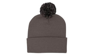 Knitted Acrylic Beanie with Pom Pom - Charcoal/Black