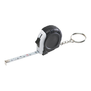 Rubber Tape Measure Key Tag With Laminated Label - White With Black