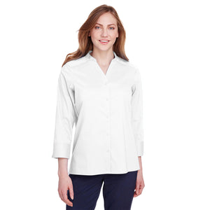 Ladies' Crown  Collection® Stretch Broadcloth 3/4 Sleeve Blouse - White