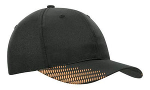 6 Panel Breathe P-Twill with Peak Print Cap - Custom Embroidered - HP_4007 - Black with Orange