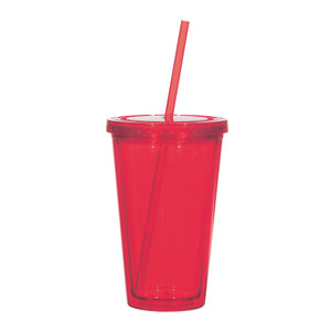 16 Oz. Newport Acrylic Tumbler With Straw - Translucent Red