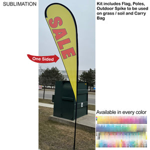 13.5' Large Tear Drop Flag Kit, Full Color Graphics, Outdoor Spike base and Bag Included - White