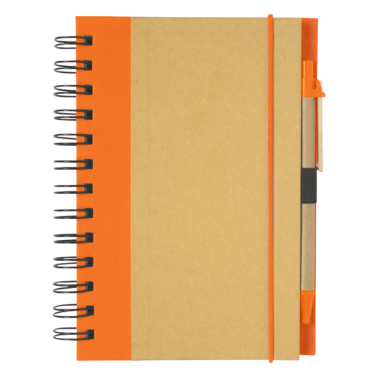 ECO-INSPIRED SPIRAL NOTEBOOK & PEN - Natural With Orange