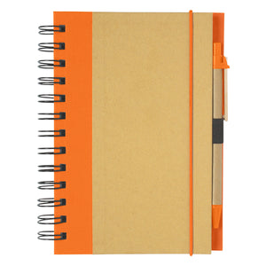 ECO-INSPIRED SPIRAL NOTEBOOK & PEN - Natural With Orange