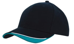 6 Panel HBC Cap with Peak Indent & Sandwich - Custom Embroidered - Bl/wh/te