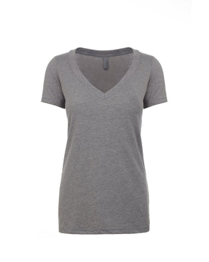 Ladies' CVC Deep V-Neck T-Shirt - Dark Hthr Gray