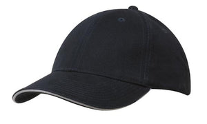 6 Panel Brush Heavy Cotton Sandwich Peak Cap - Custom Embroidered - HP_4210 - Black with Gray