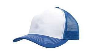 6 Panel Mesh Back Cap Breathable P-Twill - Custom Embroidered - HP_3819 - White with Royal