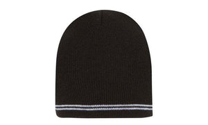 Skull Acrylic Beanie with - Stripes - Custom Embroidered - HP_4259 - Black with White