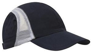 4 Panel Sports Cap with Mesh Inserts and Frabic Covered Touch Strap - Custom Embroidered - HP_3814 - Navy with White