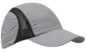 4 Panel Sports Cap with Mesh Inserts and Frabic Covered Touch Strap - Custom Embroidered - HP_3814 - Gray with Black