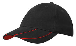 6 Panel BHC Cap with Peak Inserts - Custom Embroidered - HP_4018 - Black with Red