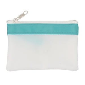 Zippered Coin Pouch - Frost White With Teal