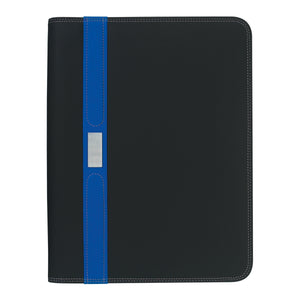 Contemporary 8 ½" x 11" Zippered Portfolio - Black With Royal