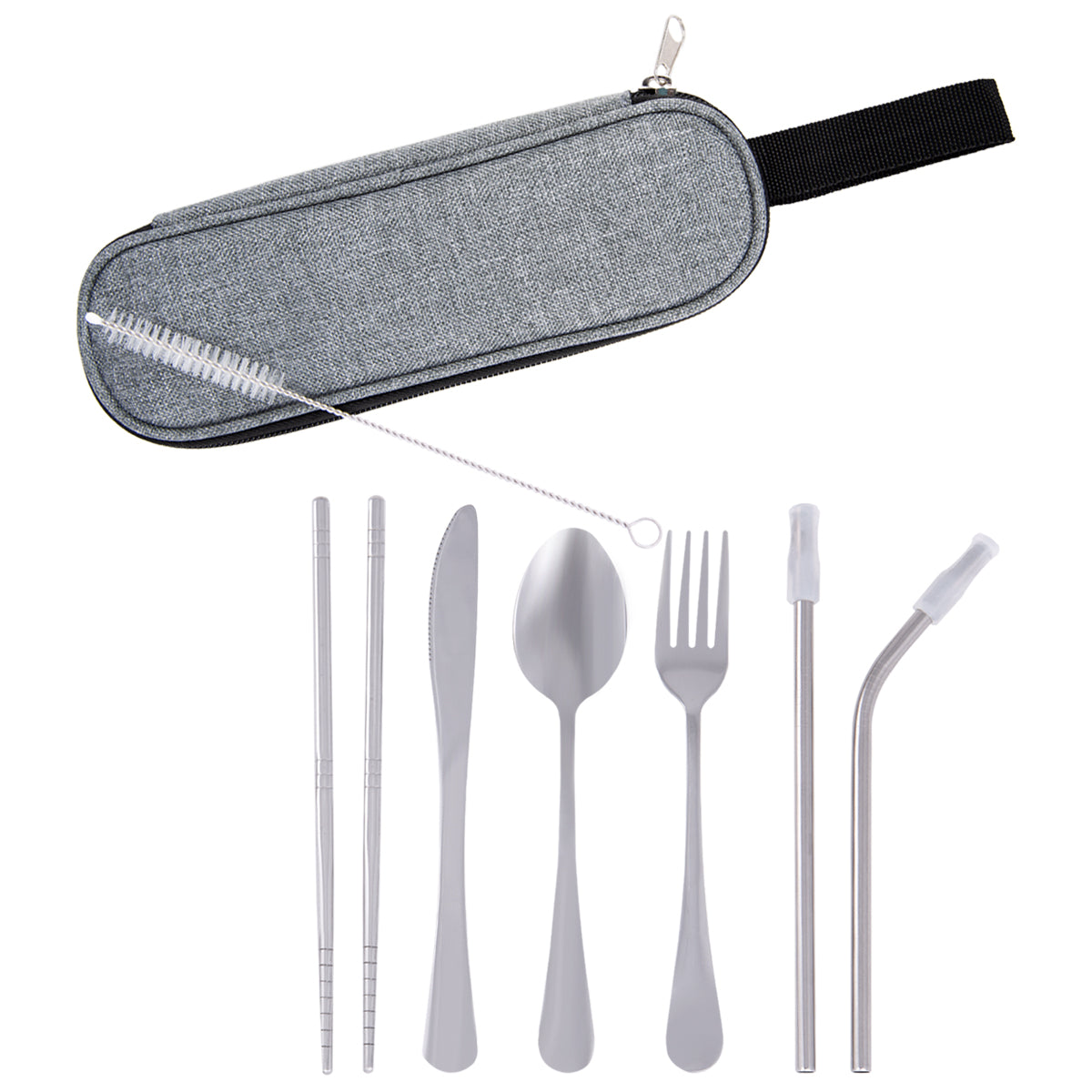 Stainless Steel Cutlery Set In Pouch - Gray