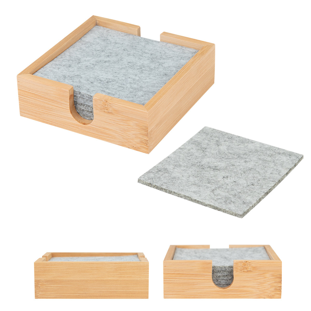Bamboo & Recycled Felt Coaster Set - Natural With Gray