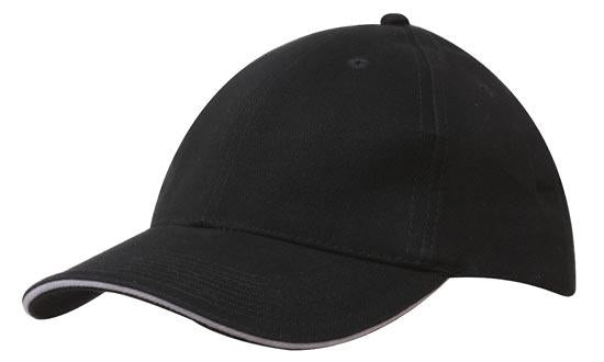 Best Value Cotton Sports Cap with Sandwich Brim - HP_4176 - Black with White