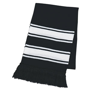 Two-Tone Knit Scarf With Fringe - Black