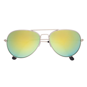 Color Mirrored Aviator Sunglasses - Silver With Yellow