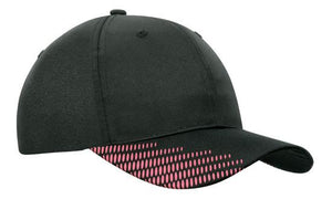 6 Panel Breathe P-Twill with Peak Print Cap - Custom Embroidered - HP_4007 - Black with Pink