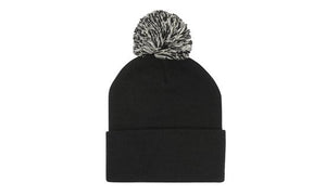 Knitted Acrylic Beanie with Pom Pom - Black