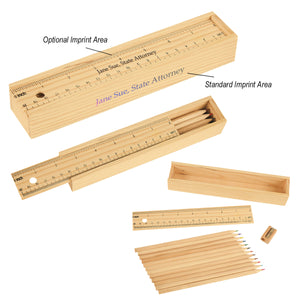 Colored Pencil Set In Wooden Ruler Box