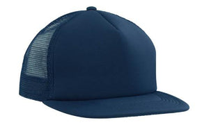 5 Panel Mesh Back Cap with Flat Peak - Custom Embroidered - Navy