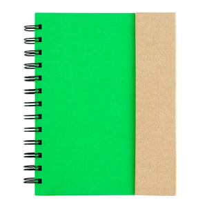 Spiral Notebook With Sticky Notes And Flags - Natural With Green