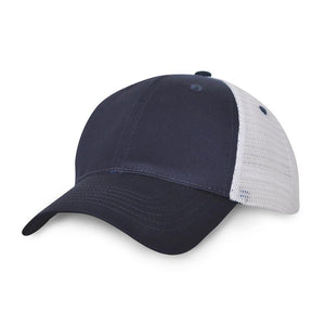 6 Panel Light Brushed Trucker Cap - Navy With White