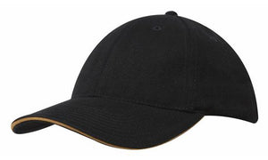 Best Value Cotton Sports Cap with Sandwich Brim - Black/gold