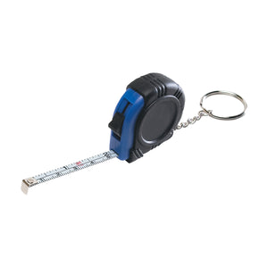 Rubber Tape Measure Key Tag With Laminated Label - Blue With Black