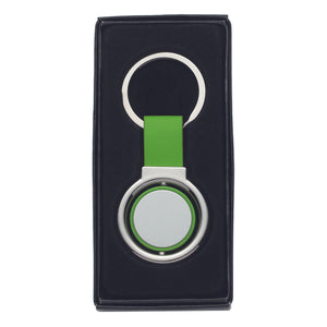 Circular Metal Spinner Key Tag - Silver With Lime