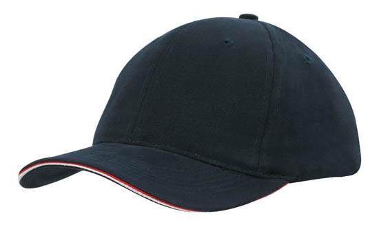 6 Panel HBC Double Sandwich Cap - Custom Embroidered - HP_4212 - Navy with Red and White