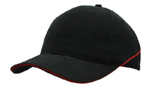 6 Panel BHC Cap Sandwich & Crown Piping - Custom Embroidered - HP_4103 - Black with Red