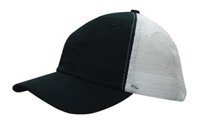 6 Panel Washed Chino Soft Mesh Back Cap - Custom Embroidered - HP_4145 - Black and White